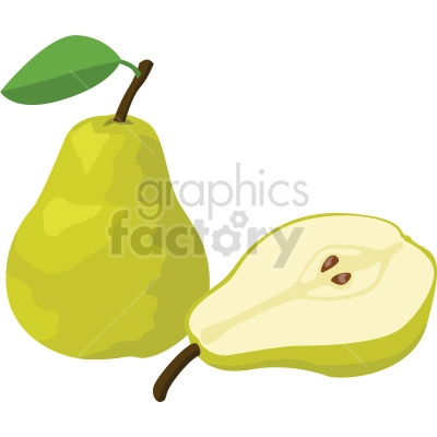 The clipart image shows a pear, which is a type of fruit. The pear is depicted in a vector format, meaning it has clean and smooth lines with no pixelation.
