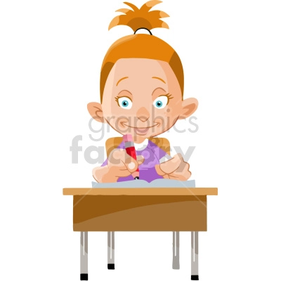 female student sitting at classroom desk vector