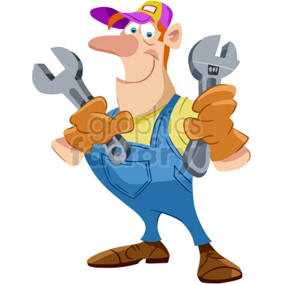 mechanic holding tools cartoon vector